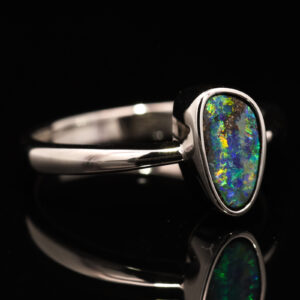 Sterling Silver Blue Green Yellow Orange Boulder Opal Ring