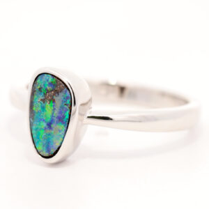 Sterling Silver Blue Green Yellow Orange Boulder Opal Ring