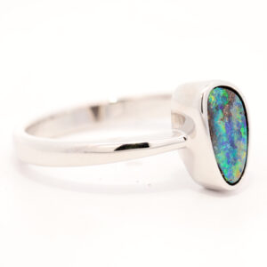 Sterling Silver Blue Green Yellow Orange Boulder Opal Ring