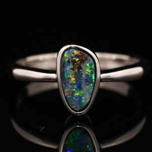 Sterling Silver Blue Green Yellow Orange Boulder Opal Ring