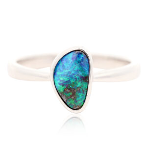 Sterling Silver Blue Green Solid Australian Boulder Opal Ring