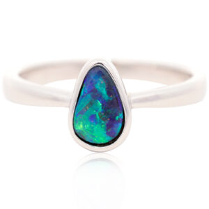 Sterling Silver Blue Green Boulder Opal Ring