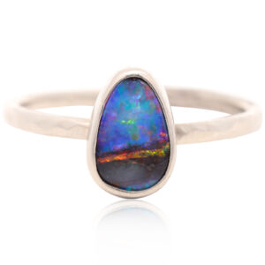 White Gold Blue Green Yellow Orange Red Purple Boulder Opal Ring