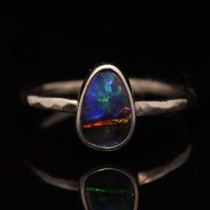 White Gold Blue Green Yellow Orange Red Purple Boulder Opal Ring