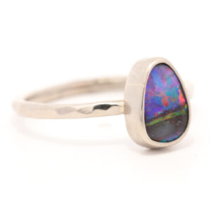 White Gold Blue Green Yellow Orange Red Purple Boulder Opal Ring