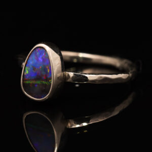 White Gold Blue Green Yellow Orange Red Purple Boulder Opal Ring