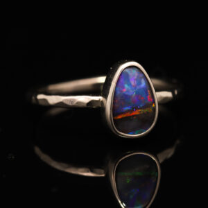 White Gold Blue Green Yellow Orange Red Purple Boulder Opal Ring