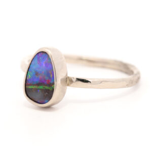 White Gold Blue Green Yellow Orange Red Purple Boulder Opal Ring