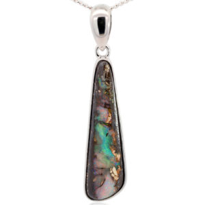 Sterling Silver Blue Green Pink Boulder Opal Pendant