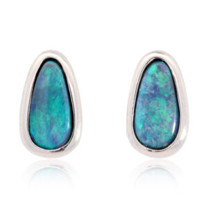 Sterling Silver Blue Green Black Opal Earrings