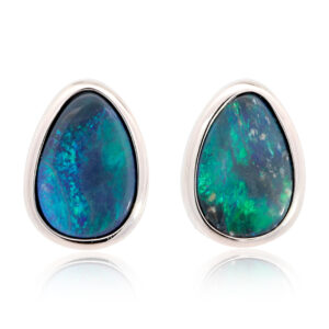 Sterling Silver Blue Green Black Opal Earrings