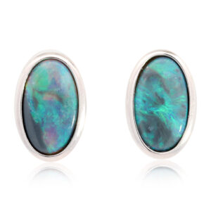 Sterling Silver Blue Green Black Opal Earrings