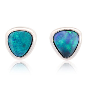 Sterling Silver Blue Green Solid Australian Black Opal Earrings