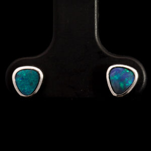 Sterling Silver Blue Green Black Opal Earrings