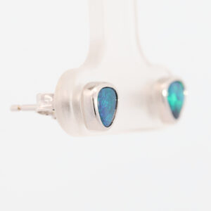 Sterling Silver Blue Green Black Opal Earrings