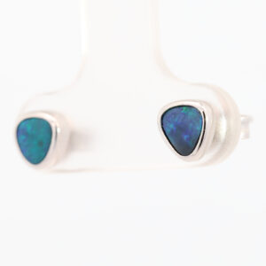 Sterling Silver Blue Green Black Opal Earrings