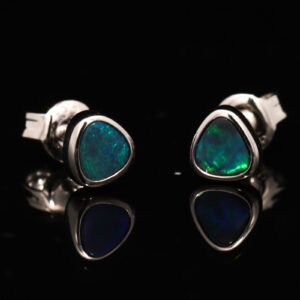 Sterling Silver Blue Green Black Opal Earrings