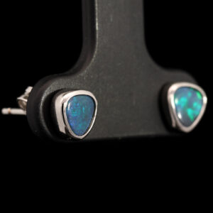 Sterling Silver Blue Green Black Opal Earrings