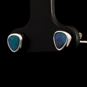 Sterling Silver Blue Green Black Opal Earrings