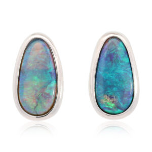 Sterling Silver Blue Green Black Opal Earrings