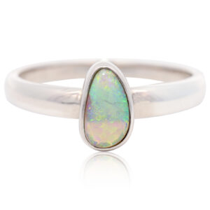 Sterling Silver Blue Green Yellow Orange Crystal Opal Ring