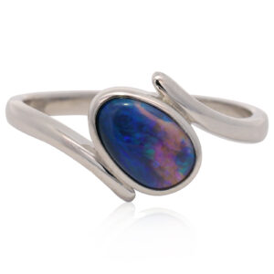 Sterling Silver Blue Green Purple Solid Australian Black Opal Ring