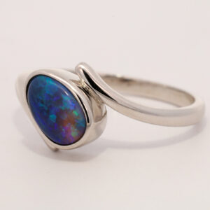 Sterling Silver Blue Green Purple Black Opal Ring