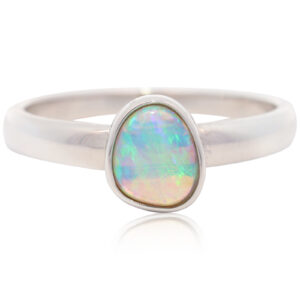 Sterling Silver Blue Green Crystal Opal Ring