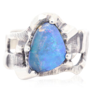 Sterling Silver Blue Green Solid Australian Boulder Opal Mens Ring