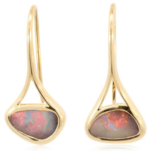 Yellow Gold Blue Yellow Orange Red Boulder Opal Earrings