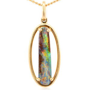 Yellow Gold Blue Green Yellow Orange Boulder Opal Pendant