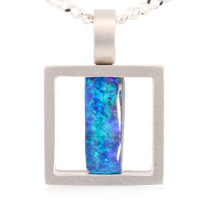 White Gold Blue Green Purple Boulder Opal Pendant